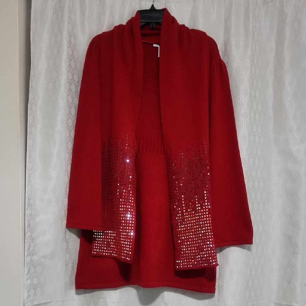 Elegant Red Style & Co Knit Dress with Detachable Scarf